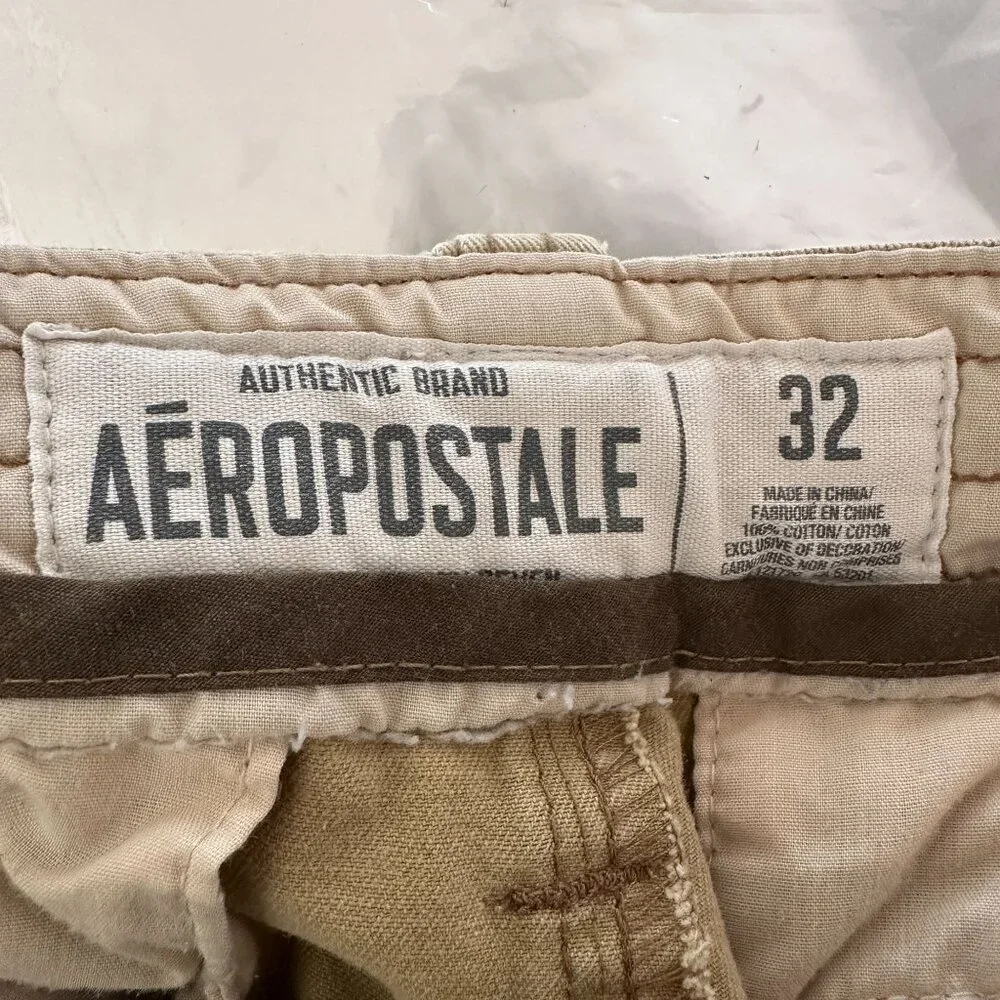 Aeropostale Mens Cargo Shorts Size 32 Khaki‎ Tan Multi Pocket Cotton Gorpcore